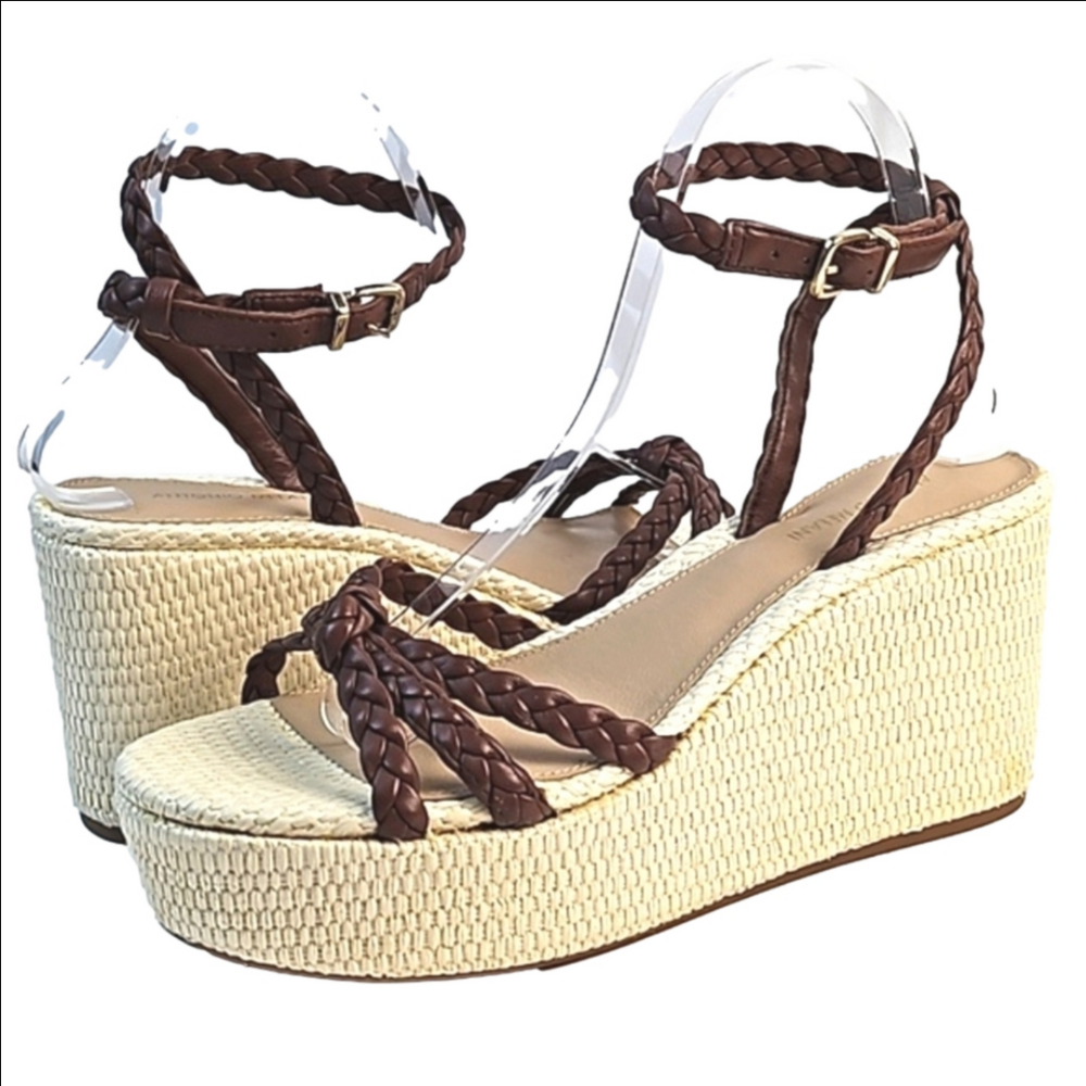 NEW Antonio Melani Lorinna Brown Braided Leather Ankle Strap Platform Sandal